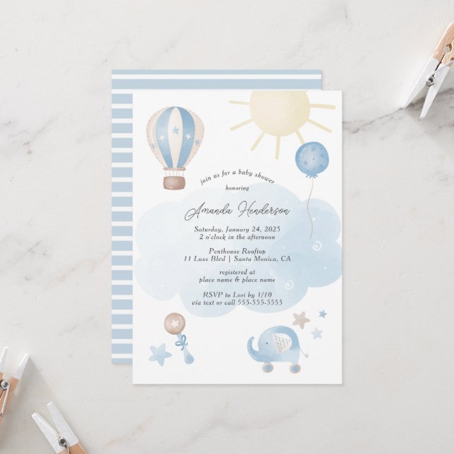Faire-part de Baby Shower pour un Petit Garçon en  (Devant/Arrière en situation)