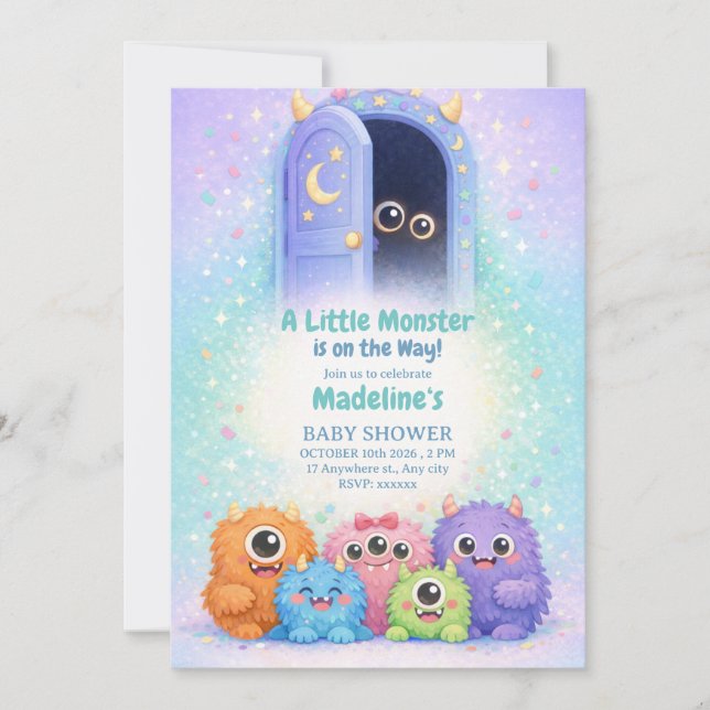 Faire-part de Baby Shower pour un Petit Monstre Ad (Devant)