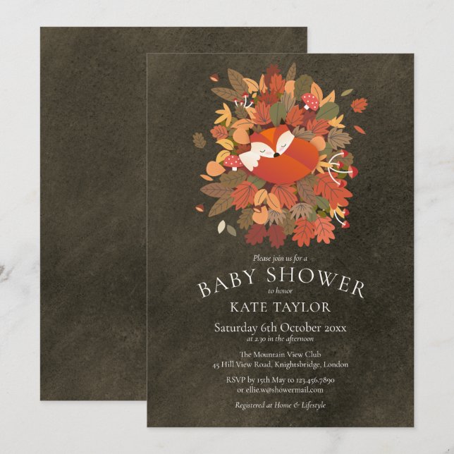 Faire-part de Baby Shower pour un petit renardeau  (Devant / Derrière)