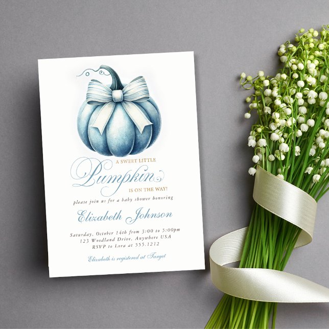 Faire-part de Baby Shower pour une adorable petite (Adorable Blue Pumpkin Baby Shower Invitation)