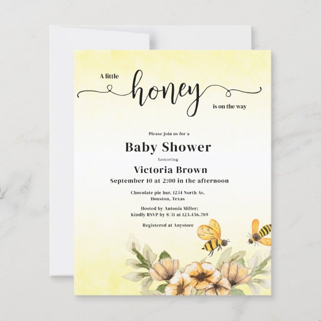 Faire-part de Baby Shower pour une petite abeille  (Devant)