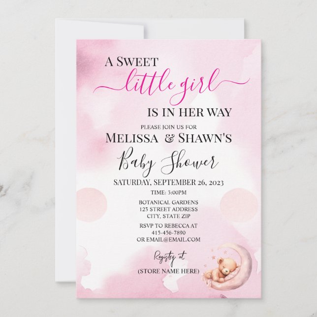 Faire-part de Baby Shower pour une Petite Fille Ad (Devant)