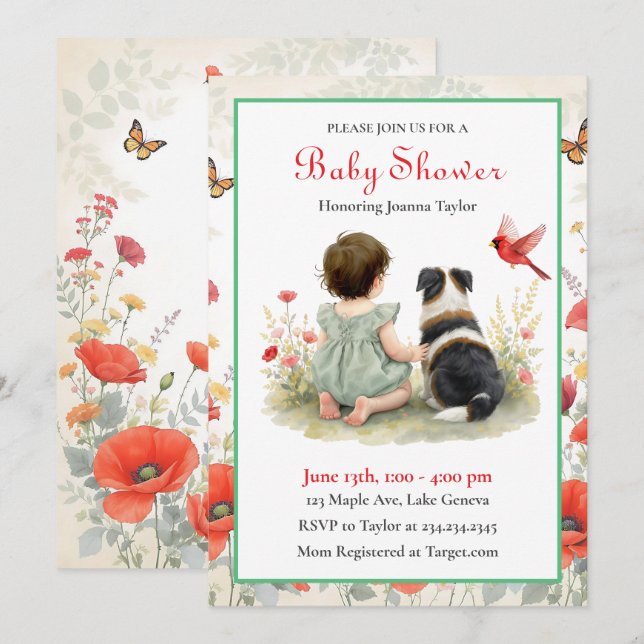 Faire-part de Baby Shower pour une Petite Fille et (Devant / Derrière)