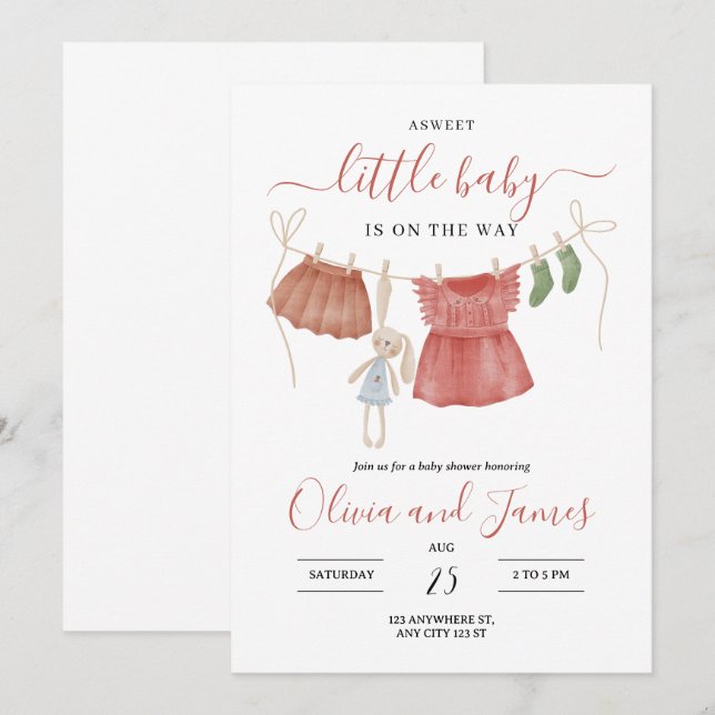Faire-part de Baby Shower pour vêtements de bébé,  (Devant / Derrière)