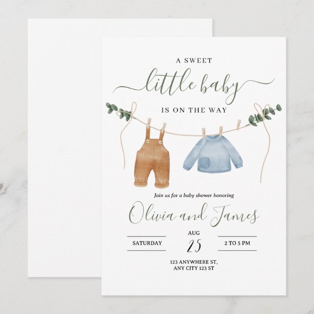 Faire-part de Baby Shower pour vêtements de bébé,  (Devant / Derrière)