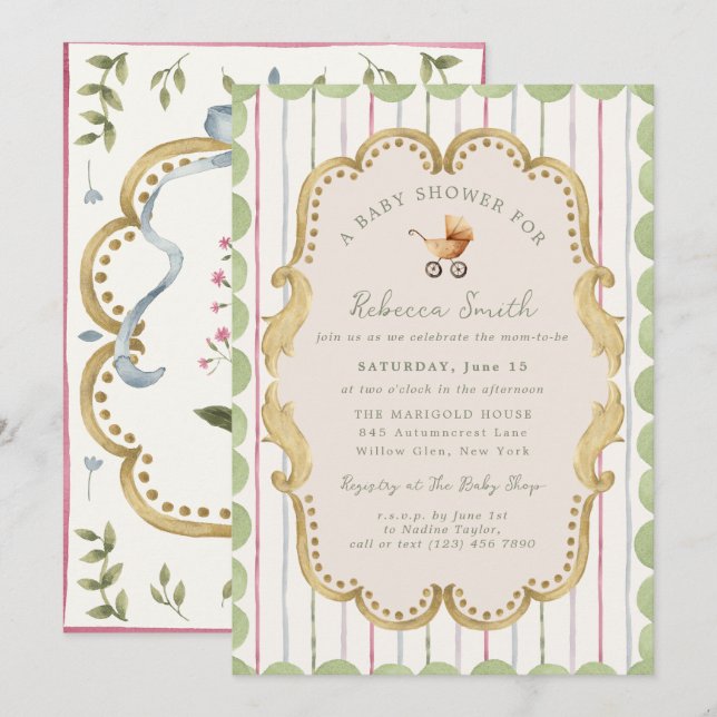 Faire-part de Baby Shower Préparé Grandmillennial  (Devant / Derrière)