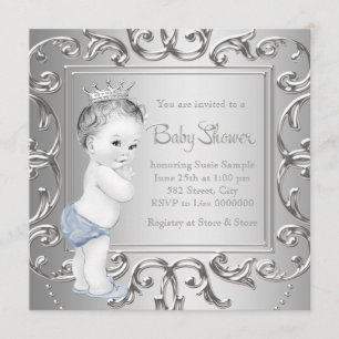 Faire-part de Baby Shower Prince Bleu Argent