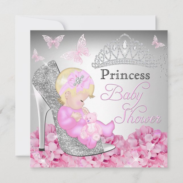 Faire-part de Baby Shower Princesse Chaussure à Pa (Devant)