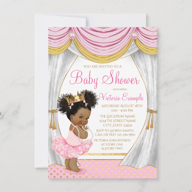Faire-part de Baby Shower Princesse en Or Rose (Devant)
