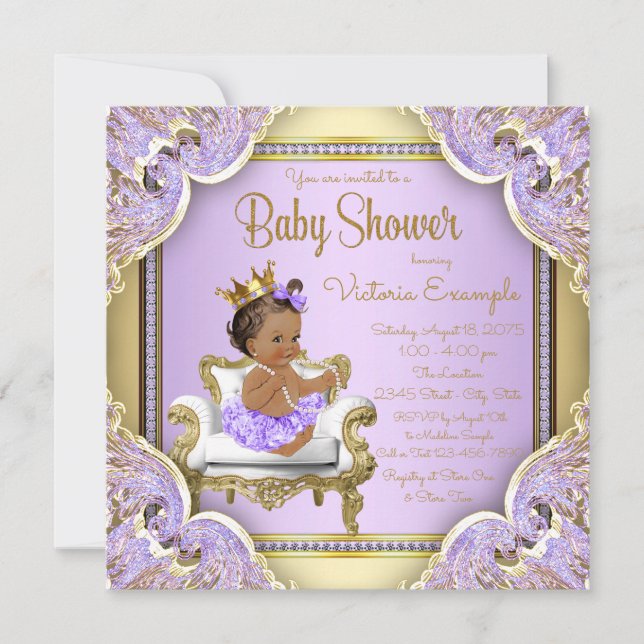 Faire-part de Baby Shower Princesse Ethnique en Or (Devant)