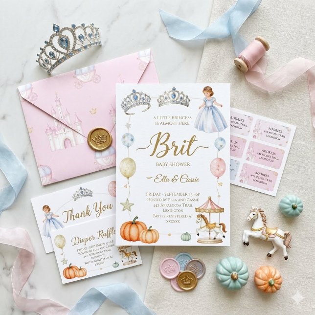 Faire-part de Baby Shower Princesse Royale, Rose & (Créateur téléchargé)