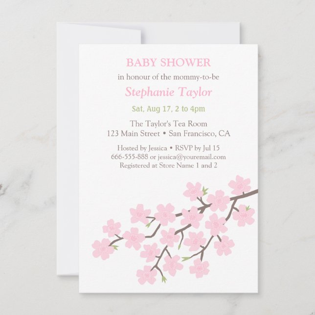 Faire-part de Baby Shower Printemps Fleurs de Ceri (Devant)