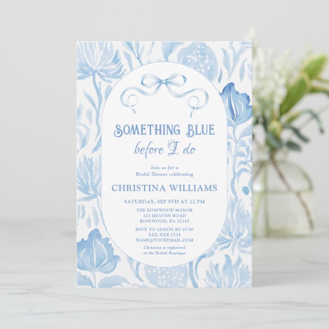 Faire-Part de Baby Shower « Quelque Chose de Bleu  (Debout devant)