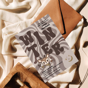 Faire-part de Baby Shower Rétro Groovy Taupe Hiver