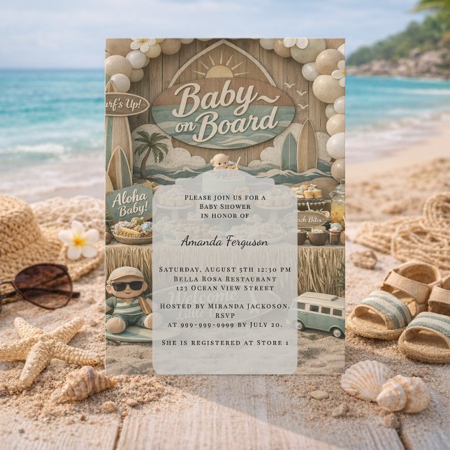 Faire-part de Baby Shower rétro sur la plage « Béb (Créateur téléchargé)