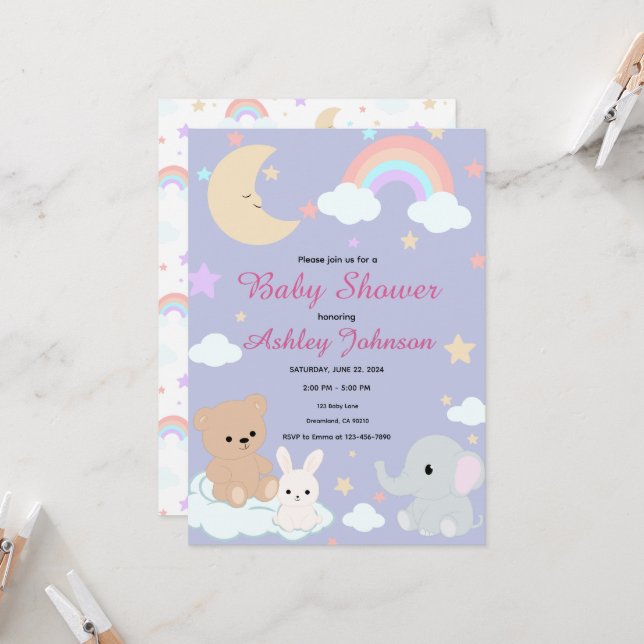 Faire-part de Baby Shower Rêveur (Devant/Arrière en situation)