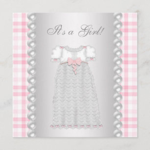 Faire-part de Baby Shower Robe Perles Roses Fille