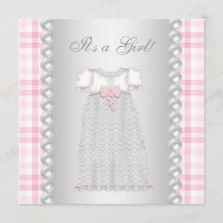 Faire-part de Baby Shower Robe Perles Roses Fille