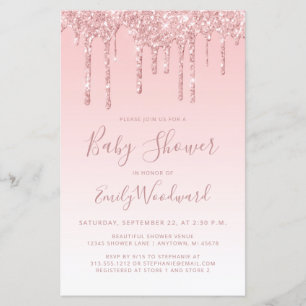 Faire-part de Baby Shower Rose à Paillettes Économ