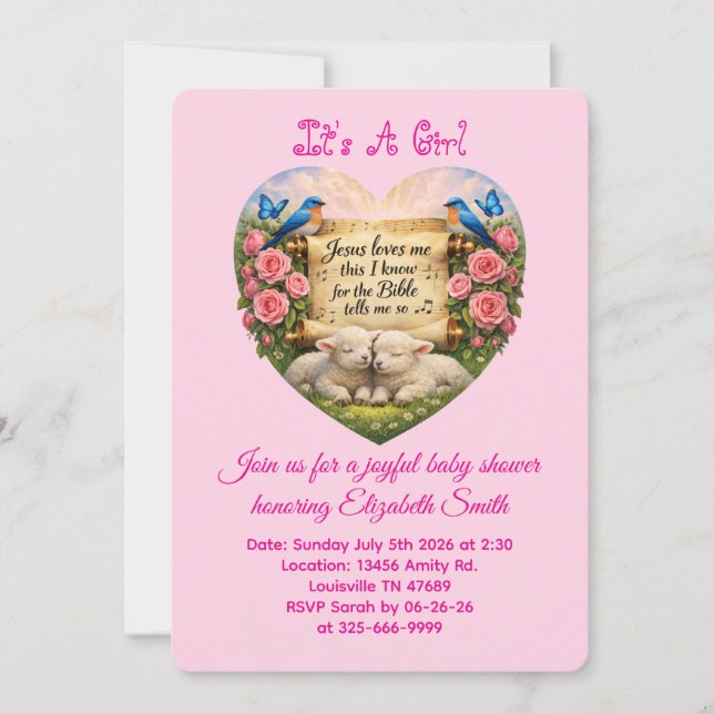 Faire-Part de Baby Shower Rose C'est Une Fille (Devant)
