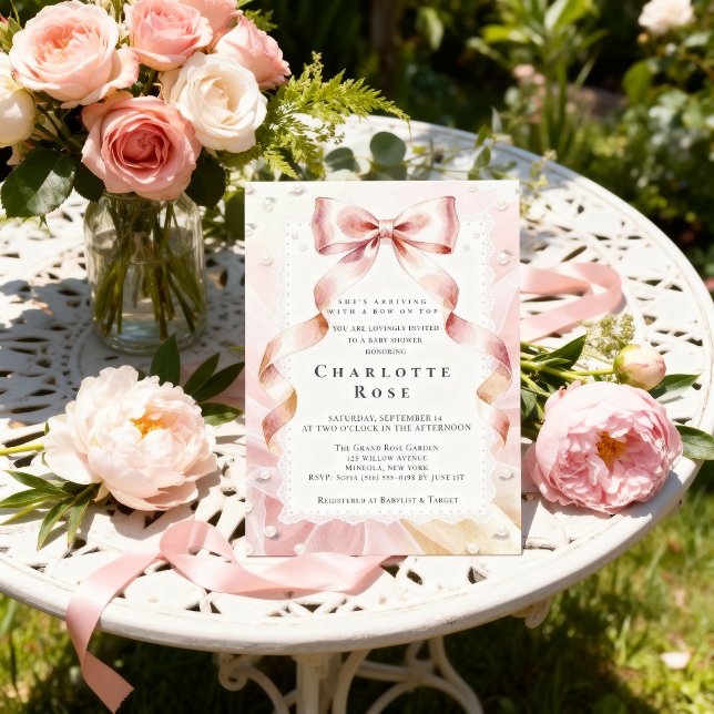 Faire-part de Baby Shower Rose Coquette (Créateur téléchargé)
