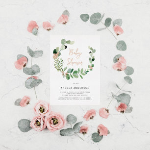 Faire-part de Baby Shower Rose en Or avec Papillon
