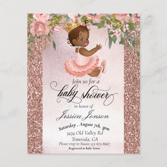 Faire-part de Baby Shower Rose Gold Afro-Américain (Devant)