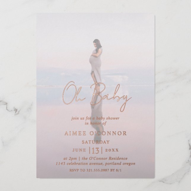 Faire-part de Baby Shower Rose Gold écriture rusti (Recto)
