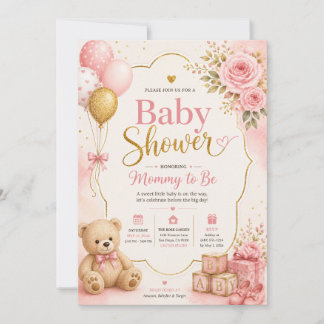 Faire-part de Baby Shower Rose Gold pour Fille, Aq