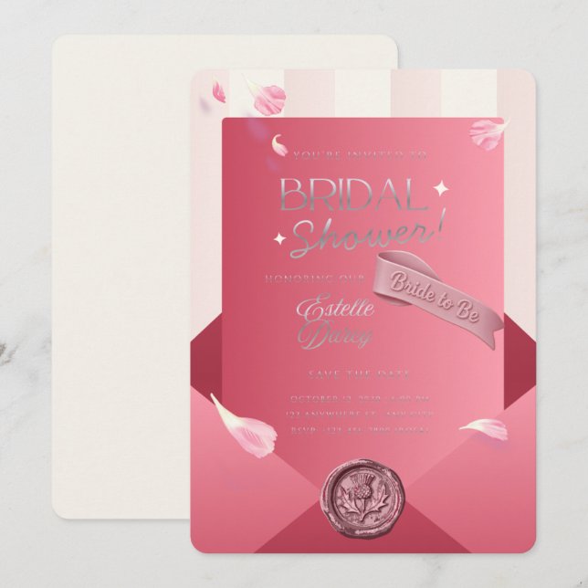 Faire-part de Baby Shower Rose Luxe | Modifiable R (Devant / Derrière)