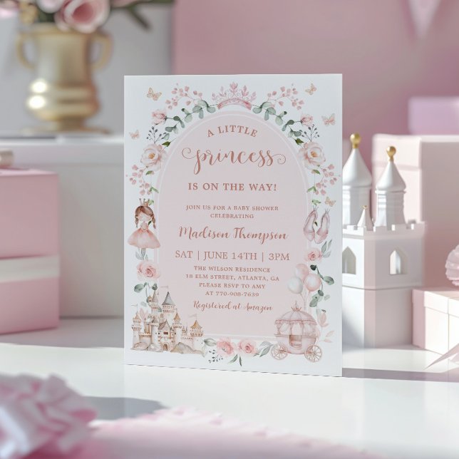 Faire-part de Baby Shower Rose Pâle Princesse Cont (Créateur téléchargé)
