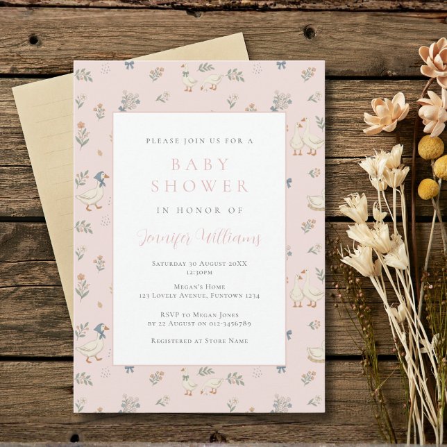 Faire-part de Baby Shower Rose pour une Douce Oie (Créateur téléchargé)