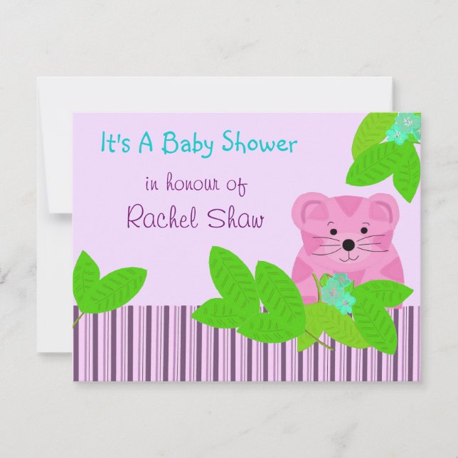 Faire-part de Baby Shower Rose Tigre (Devant)