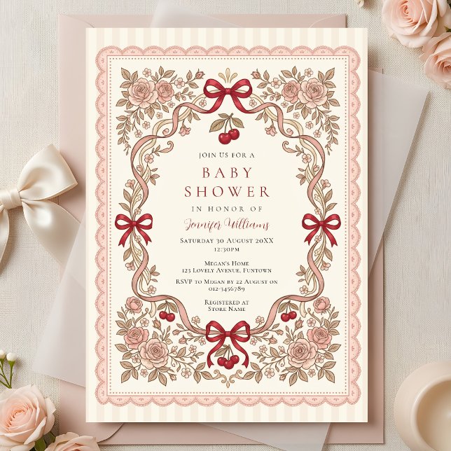 Faire-part de Baby Shower Roses et Rubans (Créateur téléchargé)