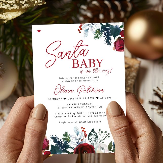 Faire-part de Baby shower rouge de Noël bébé Santa (Créateur téléchargé)