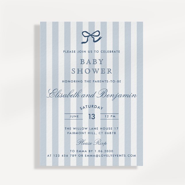 Faire-part de Baby Shower Ruban Bleu et Rayures à  (Créateur téléchargé)