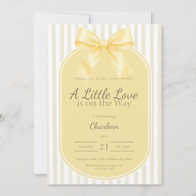 Faire-part de Baby Shower Ruban Jaune Beurre (Devant)