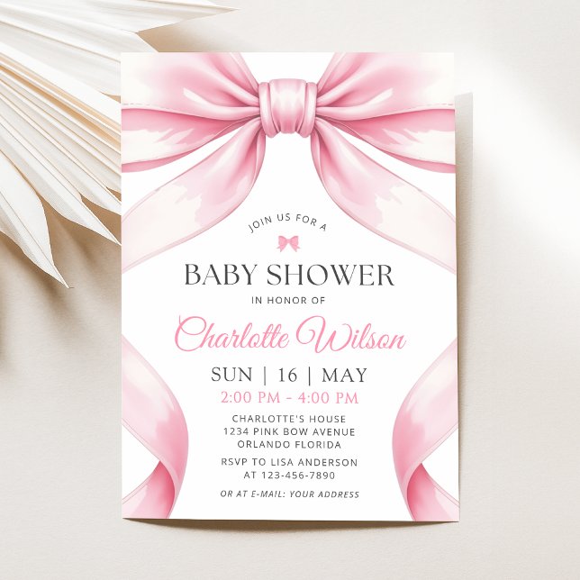 Faire-part de Baby Shower Ruban Rose Coquette (Créateur téléchargé)