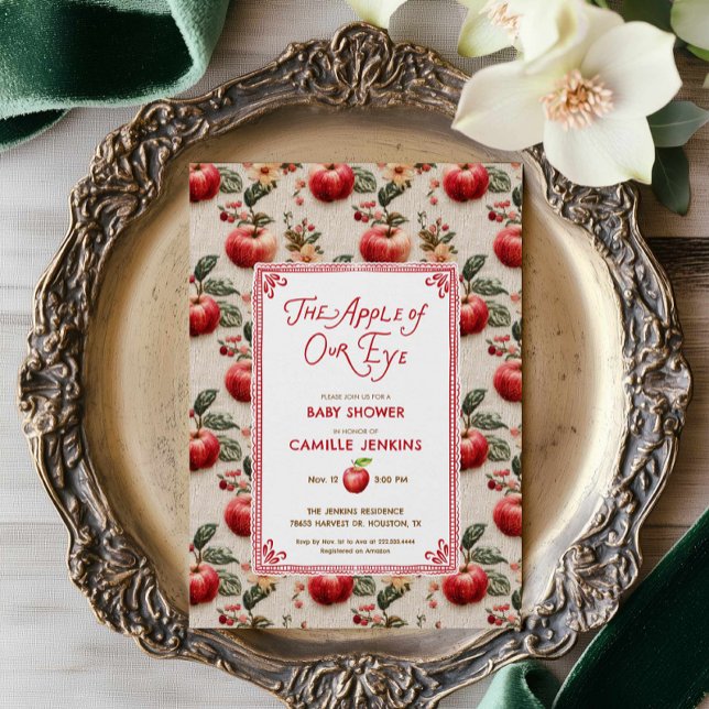 Faire-Part de Baby Shower Rustique Apple of Our Ey (The Apple of our Eye Girl Baby Shower Invitation)