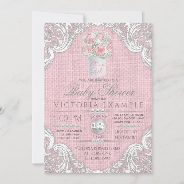 Faire-part de Baby Shower Rustique Bocal en toile  (Devant)