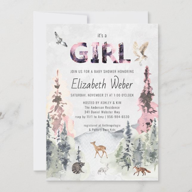 Faire-part de Baby Shower Rustique en Bois et Forê (Devant)