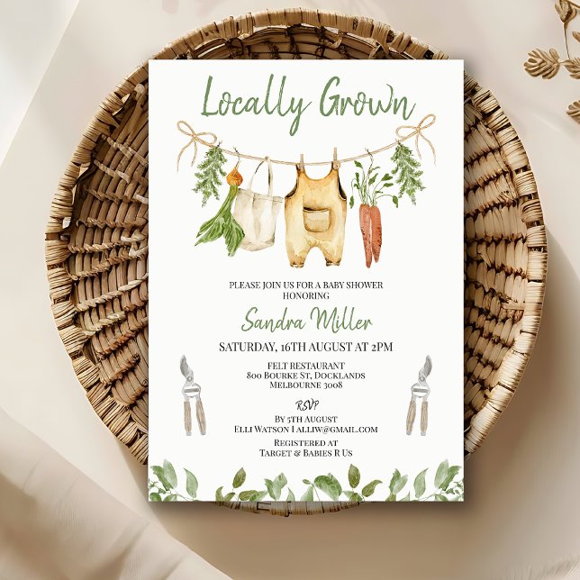 Faire-part de Baby Shower Rustique en Vert  (Locally Grown Baby Shower Invitation, Locally Grown baby Show Invite Template, Rustic Farm Invite)