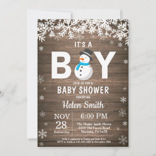 Faire-part de Baby Shower Rustique Hiver Bonhomme 
