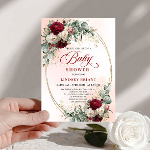 Faire-part de Baby Shower Rustique Marsala Floral