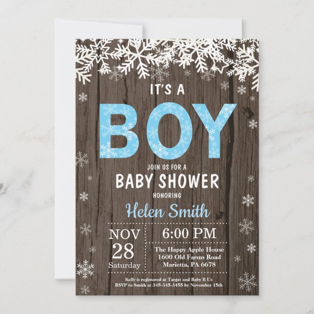 Faire-part de Baby Shower Rustique pour Garçon Béb (Devant)