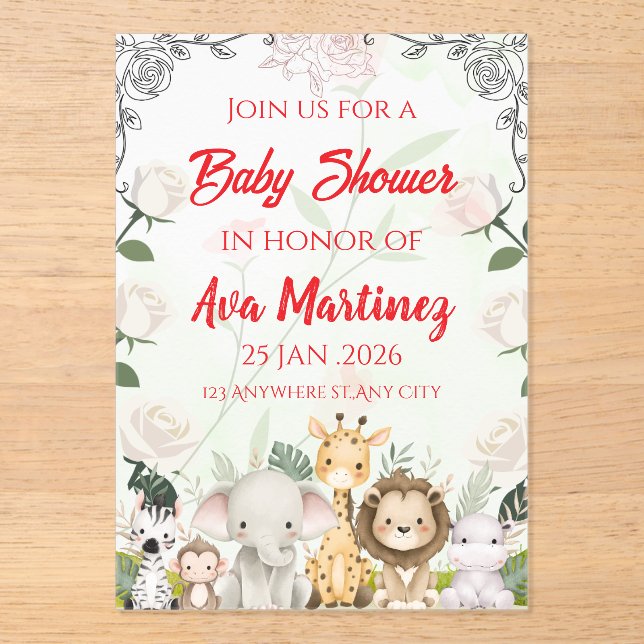 Faire-part de Baby Shower Safari (Recto)