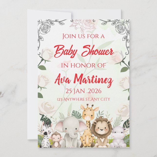 Faire-part de Baby Shower Safari (Devant)