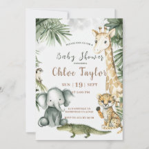 Faire-part de Baby Shower Safari Aquarelle Jungle