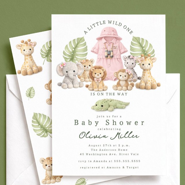 Faire-part de Baby Shower Safari Fille Jungle (Créateur téléchargé)