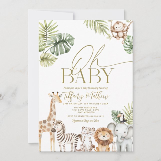 Faire-part de Baby Shower Safari Modifiable (Devant)